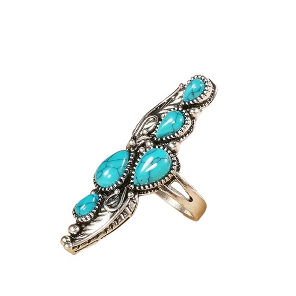 Vintage Large Design Silver and Turquoise Ring - Picture 5 of 5